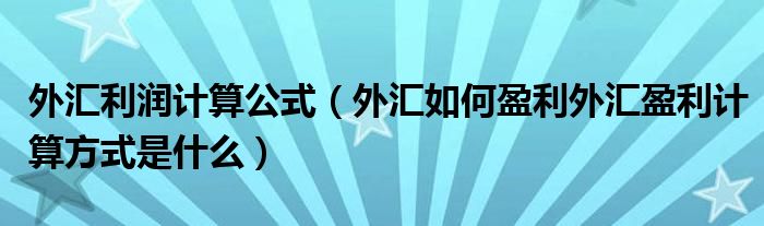 外汇收益计算(外汇收益怎么计算)